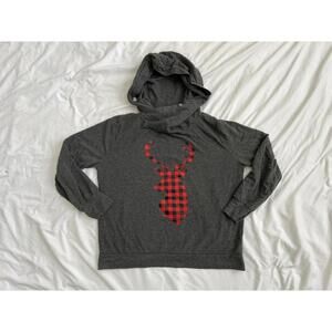 Fantastic Fawn women’s size medium grey hoodie with buffalo plaid deer